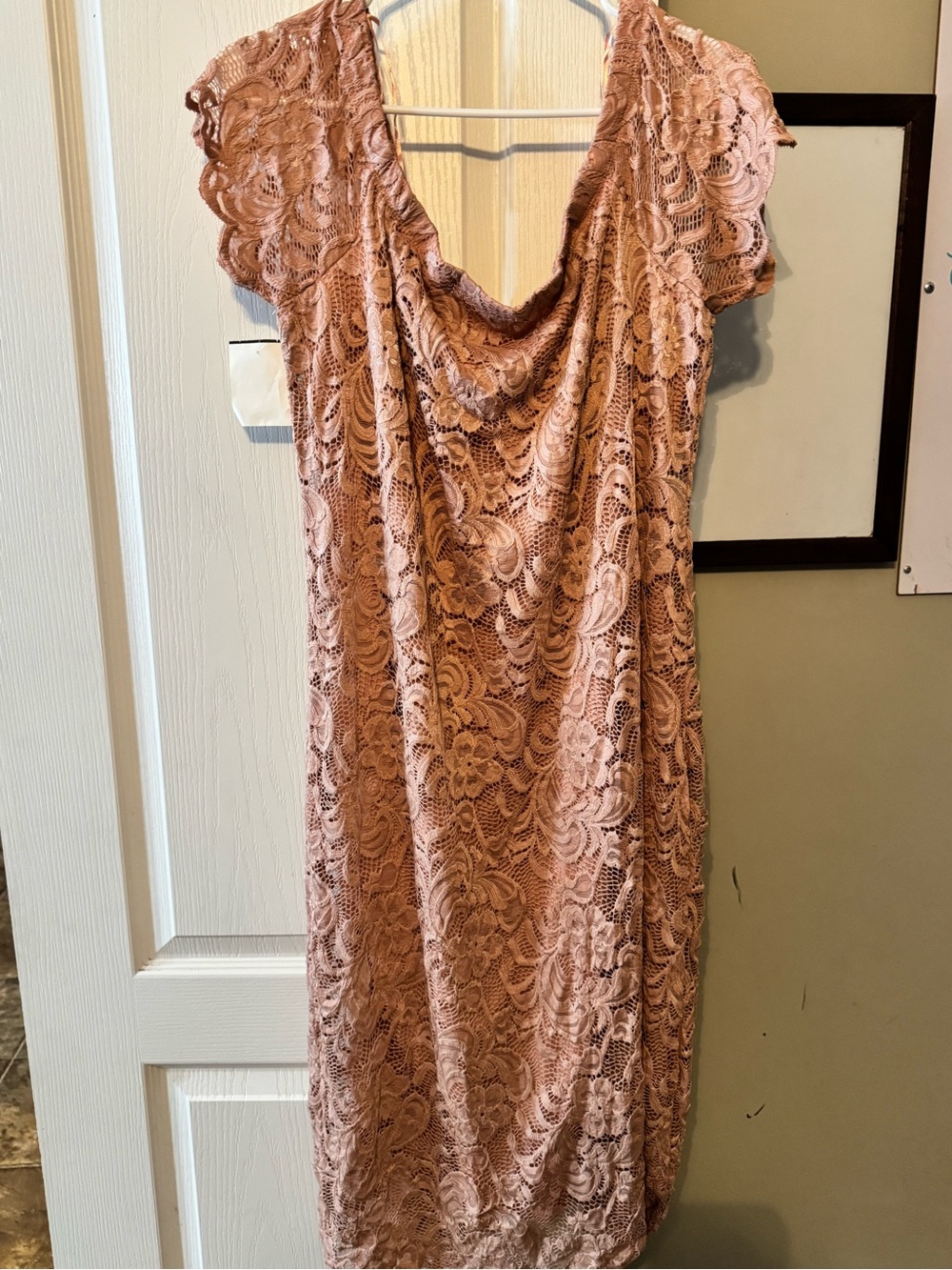 Ambiance Dusty Rose Lace Cowl Midi Dress
